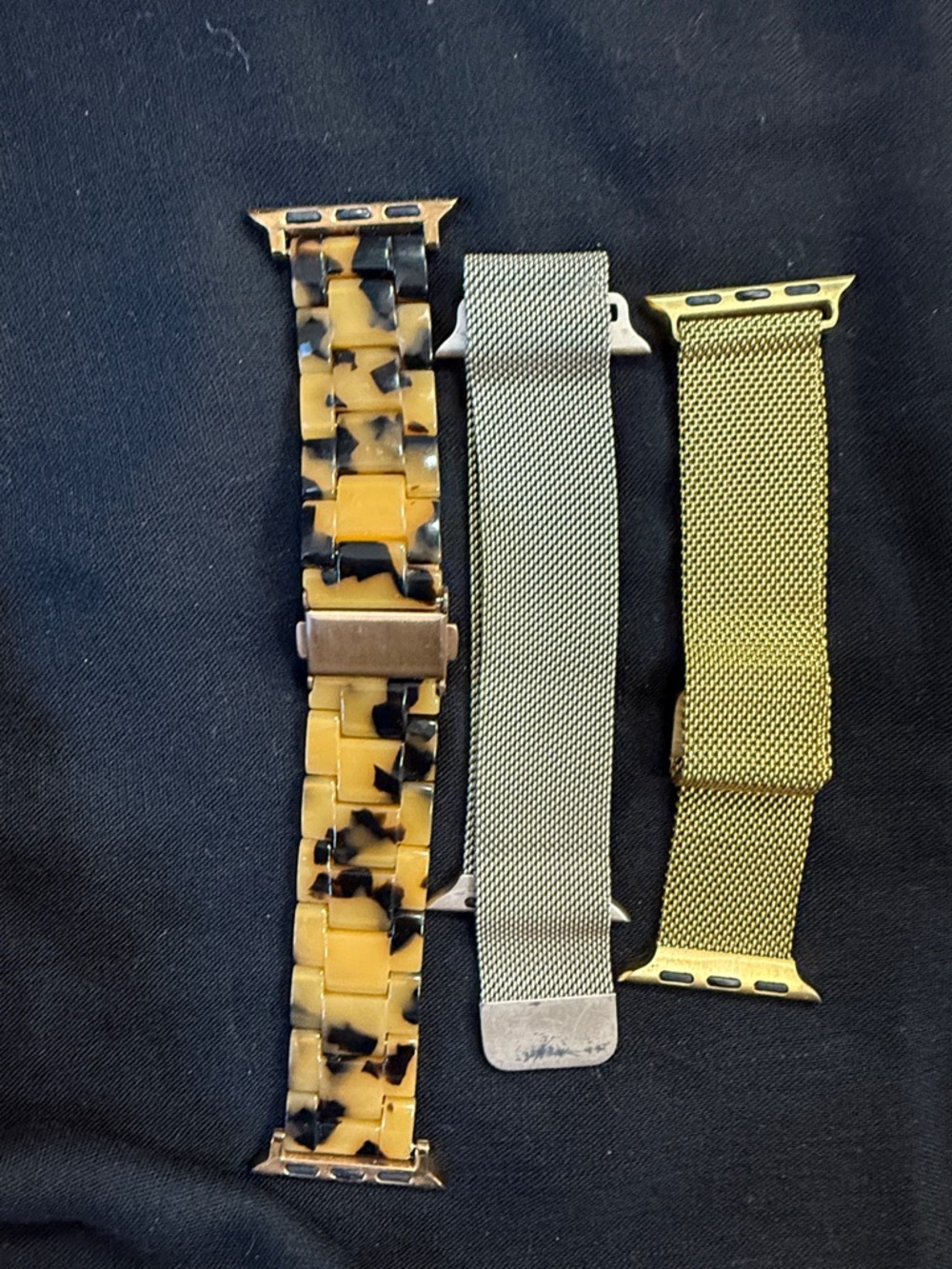 3 Interchangeable Watch Bands - Tortoise, Silver Mesh, Gold Mesh